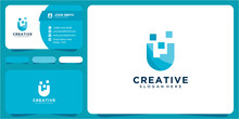 Letter U Digital Blue Color Creative Design. Logo Design, Icon And Business Card Template.