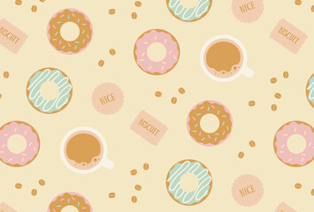 Wall Mural - seamless pattern with coffee and sweets for banners, cards, flyers, social media wallpapers, etc.