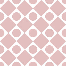 Seamless Geometric Pattern, Vector Seamless Pink Squares Interspersed With Circles On A White Background, Abstract Background.