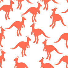 Vector Flat Illustration With Silhouette Kangaroo And Baby Kangaroo. Seamless Pattern On White Background. Design For Card, Poster, Fabric, Textile. Pray For Australia And Animals