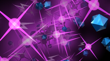 Wall Mural - a futuristic space flight through pink glowing particles and asteroid debris in the form of blue pol