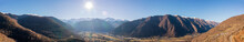 Aerial Panoramic View Of The Pyrenees Chain From Bagnères De Luchon, In Winter, In Haute Garonne, Occitanie, France