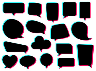 Sticker - Set of black empty web or social media speech bubbles of different shapes.