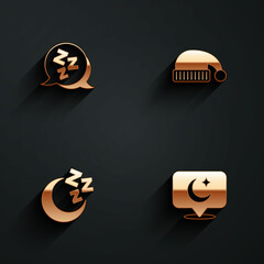 Set Sleepy, Sleeping hat, Moon and stars and icon with long shadow. Vector