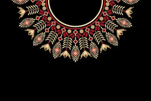 Beautiful Figure Tribal Geometric Ethnic Collar Lace Oriental Pattern Traditional On Black Background.Aztec Style Embroidery Abstract Vector Illustration.design For Texture,fabric,fashion Women Print.