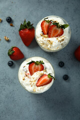 Wall Mural - Homemade yogurt dessert with strawberry