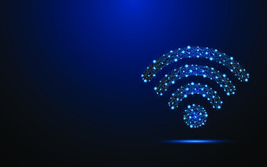 Fototapete - Abstract wifi symbol. Internet signal or wireless connection concept. Digital low poly wireframe style design with connection points. vector illustration
