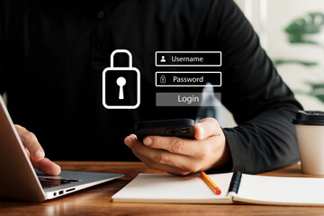 Wall Mural - concept of cybersecurity, cybersecurity and login and password, information security and encryption,