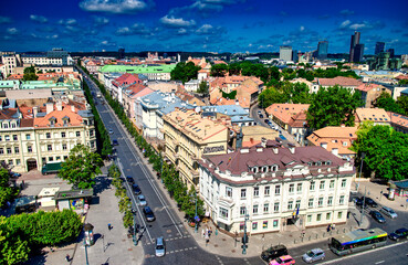 Sticker - VILNIUS, LITHUANIA - JULY 10, 2017: Aerial view of Vilnius city skyline on a clear sunny day.