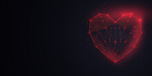 Abstract Red Heart Shape With Black Background Low Poly Style Design. 3d Graphic Concept. Use It As A Background And Add Text To Display Your Products (vector).