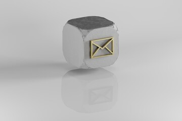 Aufkleber - Message icon. Yellow Golden Message symbol on stone cube and white background. 3d rendering illustration. Background pattern for design.