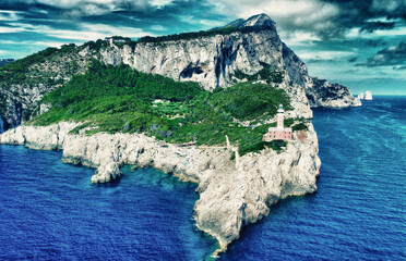 Sticker - Amazing aerial view of Capri coastline along the lighthouse in summer season.