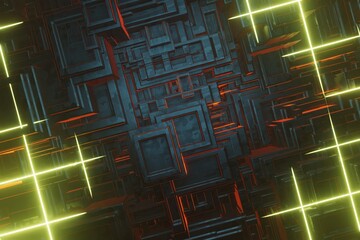 Poster - Computer processor chip on a circuit board with microchips. AI. Circuit board. Technology background. Central Computer Processors CPU.  3d rendering illustration. Background pattern for design.