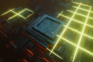 Aufkleber - Computer processor chip on a circuit board with microchips. AI. Circuit board. Technology background. Central Computer Processors CPU.  3d rendering illustration. Background pattern for design.