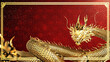 Chinese new year post card presentation with gold dragon.