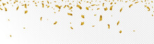Gold Confetti Falls. Confetti, Streamer, Tinsel On A Transparent Background For Design And Congratulations.Vector