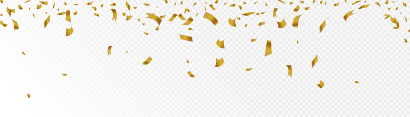 Gold confetti falls. confetti, streamer, tinsel on a transparent background for design and congratulations.Vector