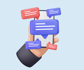3d Chat bubble. Talk, dialogue, messenger or online support concept. Mobile phone text messaging screen. Message bubbles