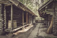 Barnyard. Old House In Forest. Open-air Ethnography Museum Near Riga, Latvia