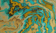 Abstract Turquoise Marble Background With Gold Veins. Texture Illustration.
