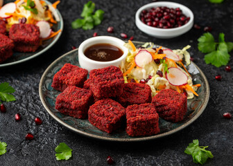 Wall Mural - Beetroot and hazelnut bites with pomegranate glaze, vegetarian, vegan party finger food