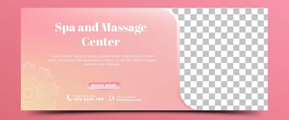 Wall Mural - Spa, massage, beauty horizontal banner template. Gradient pink color background with place for the photo.  