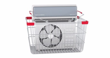 Canvas Print - Air conditioner system adding to shopping basket, 3d animation. 3D rendering