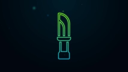 Poster - Glowing neon line Knife icon isolated on black background. Cutlery symbol. 4K Video motion graphic animation