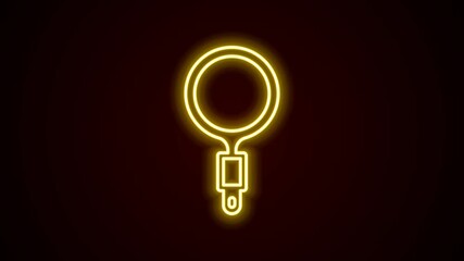 Canvas Print - Glowing neon line Magnifying glass icon isolated on black background. Search, focus, zoom, business symbol. 4K Video motion graphic animation