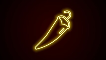 Sticker - Glowing neon line Hot chili pepper pod icon isolated on black background. Design for grocery, culinary products, seasoning and spice package, cooking book. 4K Video motion graphic animation