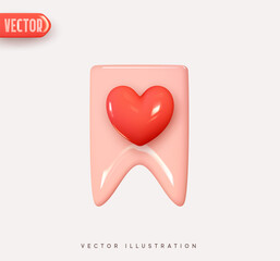 Wall Mural - Bookmark ribbon. Label mark. Web save, add favorites sign flag. 3d vector Icon with red heart. Realistic Elements for romantic design