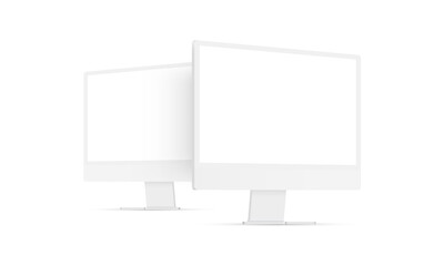 Wall Mural - clay computer monitors mockups with blank screens, perspective side view, isolated on white backgrou