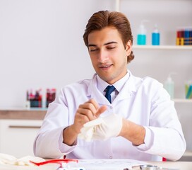 Wall Mural - The young expert criminologist working in the lab