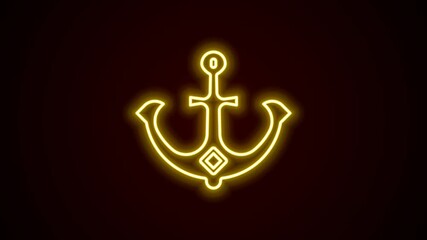 Wall Mural - Glowing neon line Anchor icon isolated on black background. 4K Video motion graphic animation