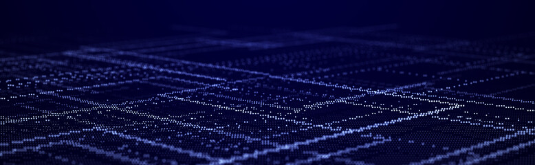 Fototapete - Abstract technology background. Computer matrix. Futuristic cyber blue background of points. 3d rendering.