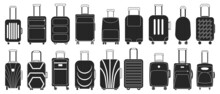 Suitcase Isolated Black Set Icon. Vector Black Set Icon Luggage For Travel. Vector Illustration Suitcase On White Background.