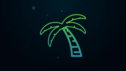 Canvas Print - Glowing neon line Tropical palm tree icon isolated on black background. Coconut palm tree. 4K Video motion graphic animation