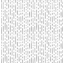 Vertical Short And Long Lines Hand Drawn Seamless Pattern. Black And White Simple Vector Pattern With Abstract Thin Dashes And Lines. Horizontal Dotted Stripes. Grunge Dash Stains Background