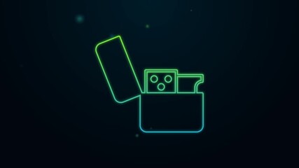 Sticker - Glowing neon line Lighter icon isolated on black background. 4K Video motion graphic animation