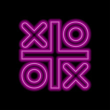 Tic Tac Toe Simple Icon Vector. Flat Desing. Purple Neon On Black Background.ai