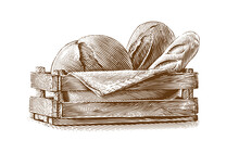 Bread Composition In Basket Hand Drawing Sketch Engraving Illustration Style