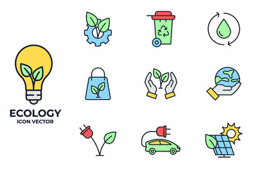 Set of ecology Environmental sustainability icon. Eco friendly pack symbol template for graphic and web design collection logo vector illustration