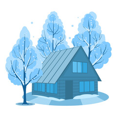 Wall Mural - Winter. House surrounded by trees