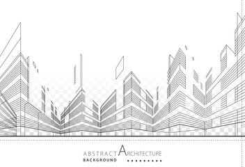 Aufkleber - 3D illustration linear drawing. Imagination architecture urban building design, architecture modern abstract background. 