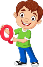 Cute Little Boy Cartoon Holding Alphabet Letter Q