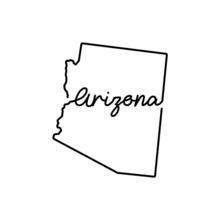 Arizona US State Outline Map With The Handwritten State Name. Continuous Line Drawing Of Patriotic Home Sign. A Love For A Small Homeland. T-shirt Print Idea. Vector Illustration.