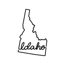 Idaho US State Outline Map With The Handwritten State Name. Continuous Line Drawing Of Patriotic Home Sign. A Love For A Small Homeland. T-shirt Print Idea. Vector Illustration.