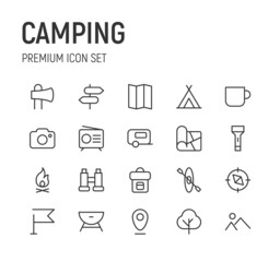 Canvas Print - Set of camping line icons.