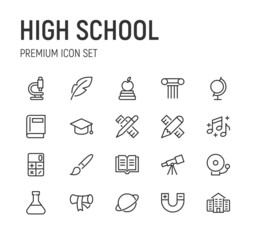 Sticker - Set of high school line icons.