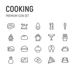 Poster - Set of cooking line icons.